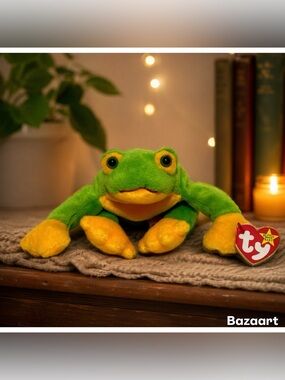 Rare Retired TY Beanie Baby-Smoochy The Frog; Tag Errors And PE Pellets